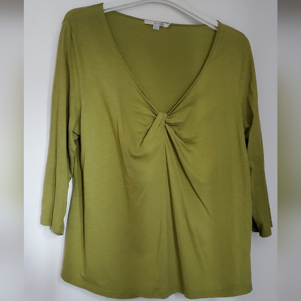 Boden Leaf Green 100% Cotton Knot Front Swing Tee, 3/4 Sleeves, Size 18
